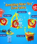 Motor Powered 10 In 1 STEM Kit for Kids with air puppet, bubble machine, ball levitator, tornado maker, and disc launcher.