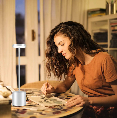 Cordless LED Table Lamp With Rechargeable 6000mAh Battery And Two Level Brightness Go To Modern Silver Finish for desk use