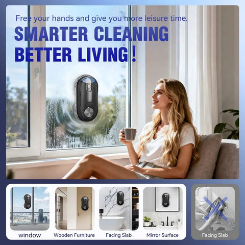 Window Cleaning Robot No Sweat With Dual Spray 3200 Pa Suction AI Path Planning And Edge Detection Model X3 on glass