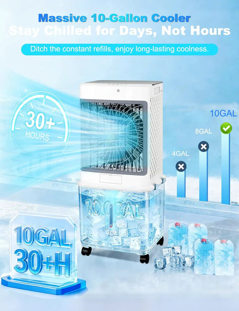 Evaporative Swamp Cooler Portable Air Conditioner With 10 Gallon Detachable Tank Windowless Design 120 Degree Oscillation