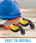 Built Tough Hard Hat Noise Isolation Ear Muffs Deliver Rock Solid Industrial Safety Hearing Protection And Heavy Duty Sound Blocking For Bustling Construction Sites With Zero Fuss And Top Shelf Comfort In Bright Yellow on a wooden surface.