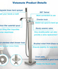 Freestanding Bathtub Faucet Floor Mount Tub Filler Brushed Nickel Brass Mixer Tap Waterfall Spout With Hand Shower 360 Degree Swivel And Single Handle product details