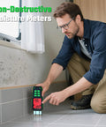 No Sweat Pinless Moisture Meter For Scanning Wood Drywall And Concrete Without Holes Or Marks Working As A Non Invasive Digital Leak Detector Catching Wall Drip Early in use measuring moisture on tile.