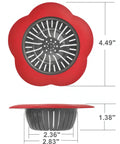 Top view and side view of red silicone kitchen sink strainer from Colorful Silicone Kitchen Sink Strainers Set Of 4 With Large 4.5 Inch Wide Rim No Fuss Rustproof And Easy To Clean Multicolor Creative Patterns Durable Plastic Alternative To Metal Sink Strainers For Home Kitchen