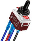 Waterproof 12V DPDT Reverse Polarity Toggle Switch Momentary On Off On 3 Position 4 Pin 30A DC Motor Control For RV Power Jack Replacement Heavy Duty 4 Pin Wired 1 Piece, angled with wired leads