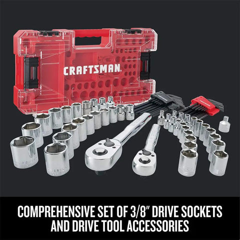 VersaStack Mechanic Tool Set 71 Piece One Quarter and Three Eighths Drive SAE and Metric Sockets Ratchets Hex Keys Adapters Case