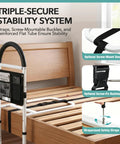 Senior Bed Rail With Adjustable Height And Light Pocket, Tool Free Setup, 350 Lb Capacity, Iron Aluminum Frame, shown with stability straps