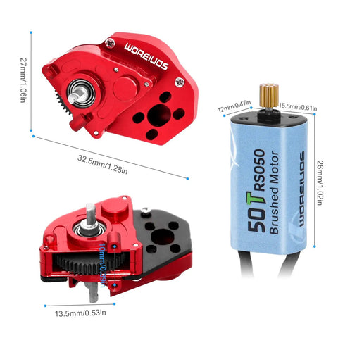 Beefy 50T Brushed RC Motor With Aluminum Alloy Gearbox For 1 24 Scale Axial SCX24 Crawler Upgrade Red Fits AXI90081