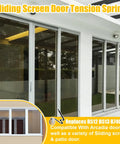 Sliding glass doors with tension springs showing compatibility with Arcadia doors, labeled for replacement B512 B513 B746.