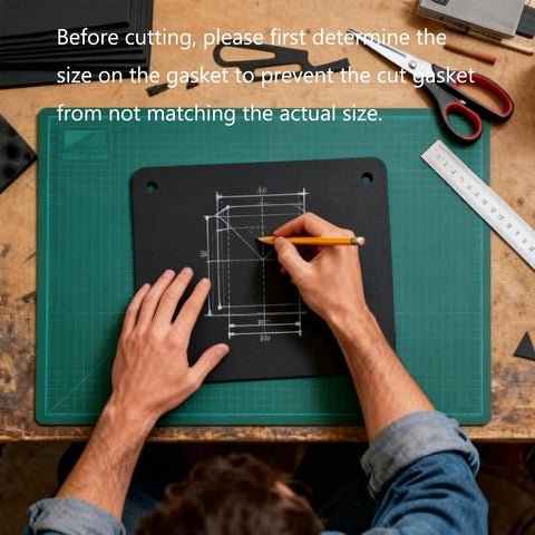 TKCBCD non-asbestos gasket sheet for automotive high-temp use; 15×11.8 cm; 0.8/1.0/1.2 mm; front workspace with tools