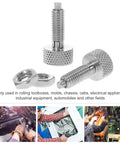 Heavy Duty Stainless Steel Spring Plungers Two Pack With Knurled Handle For Quick Snap Locking No Sweat Self Retracting Pins, shown with nuts.