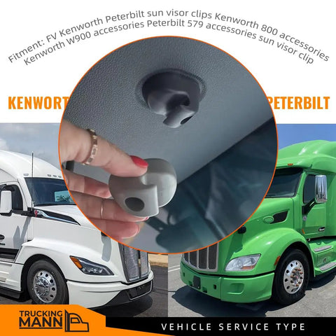Sun Visor Clip Two Pack For Peterbilt And Kenworth Trucks Gray S16 1023 661 Replacement Visor Clip installed in truck interior