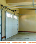 Built To Last 1.5mm Steel R12 Horizontal Garage Door Tracks For 7 Foot Doors 2 Inch Rail Pair installed view in a garage