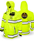 Torrent Class 3 Safety Rain Jacket ANSI Tested OSHA HiVis Reflective Coat Waterproof Weatherproof Rain Gear with Hideaway Hood
