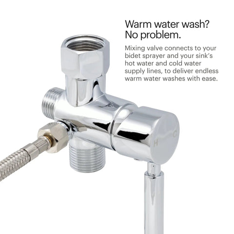 Hot Cold Bidet Mixing Valve Upgrade Kit with Pro Grade Adjustable Temperature and Water Pressure Control Brass Core Valve With Shutoff