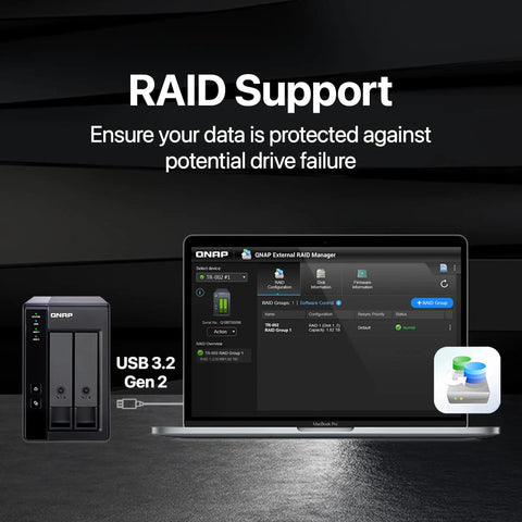 Dead Simple Setup Two Bay Usb Type C Direct Attached Storage Enclosure With Hardware Raid Support For Ssd And Hdd Drives on MacBook.