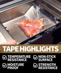 Heat Resistant PTFE Glass Cloth Tape for Vacuum Sealer Machines sealing food, highlighting temperature and moisture resistance.