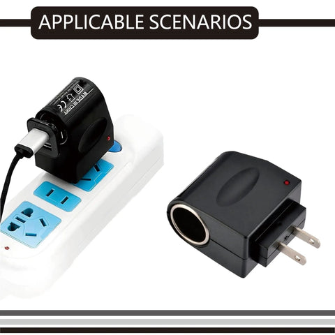Universal Car Cigarette Lighter Adapter AC To DC Power Converter 220V To 12V showing plug and socket for easy use.