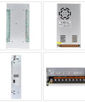 12V 30A 360W Universal Power Supply Adapter for CCTV, PC Builds, and LED Lights, side and front views with ports and fan