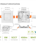 Diagram showing dimensions and specifications of the 12 Pack 4 Inch LED Recessed Lighting Kit With 5 Color Temps 2700K To 5000K 12W 50W Eq Ultra Slim Canless Wafer Downlight Dimmable Ceiling Lights UL Energy Star White.