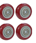 Heavy Duty 4 Pc Wheel Casters Lot With Solid PVC Treads For Furniture Hauling Industrial Machinery Moving And Heavy Transport Gear 2.5 Inch Wide swivel casters in red.