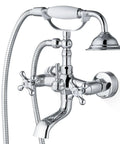 Wall Mount Bathtub Faucet With Telephone Handheld Sprayer Double Hot And Cold Mixer Cross Handles Old School Victorian Chrome Tub Filler For Clawfoot Tubs.