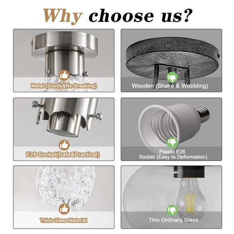 Comparison of materials in Crystal Chandelier 4 Light Flush Mount Ceiling Light Fixture With G9 Socket for quality assurance.