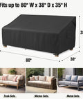 Diagram of All Weather Outdoor Three Seater Couch Cover Waterproof Heavy Duty Polyester With Double Stitched Seams Fits 75 to 80 Inch Patio Sofa Up To 38 Inch Deep Classic Black on sofa