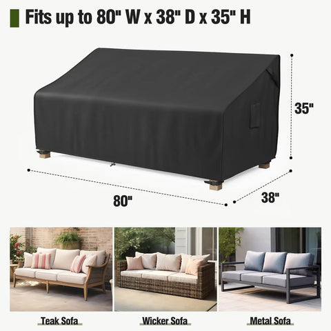 Diagram of All Weather Outdoor Three Seater Couch Cover Waterproof Heavy Duty Polyester With Double Stitched Seams Fits 75 to 80 Inch Patio Sofa Up To 38 Inch Deep Classic Black on sofa