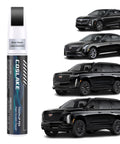 Cadillac Black Raven Touch Up Paint Kit 2 In 1 Scratch Remover Pen With 2 Disposable Micro Applicators next to four Cadillac cars