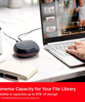 Massive 8TB External SSD Desk Drive With USB-C And USB 3.2 Gen 2 on desk near laptop for creative work