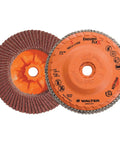 Enduro-Flex Spin-On Flap Discs With Eco-Trim Backing 4-1/2 Inch 5/8-11 Arbor shown front and back view