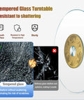 Comparison of shatter-resistant features of tempered glass with regular glass on a Lazy Susan turntable.