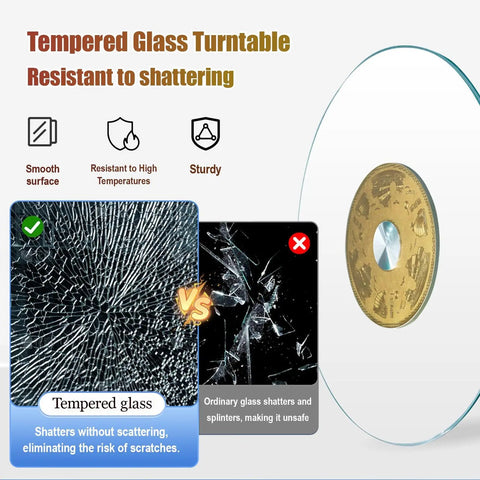 Comparison of shatter-resistant features of tempered glass with regular glass on a Lazy Susan turntable.
