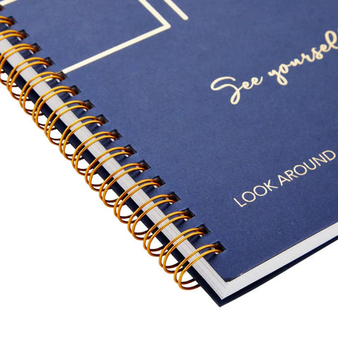 Navy blue spiral-bound book from Open House Guest Sign In Book And Realtor Tent Cards Set 2 Pack Navy Blue 8.5 By 11.