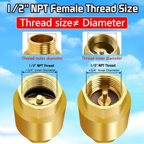 Boltigen 2-pack solid brass spring check valves, 1/2 in NPT female threads, inline water valves