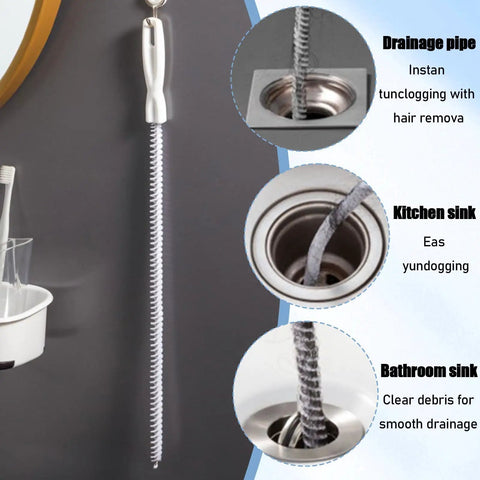 Heavy Duty Drain Cleaning Brush To Kick Stubborn Clogs To The Curb Flexible Pipe Snake Tool for clearing debris in sinks.