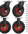 8 Inch Heavy Duty Rubber Casters With 2200 Lbs Load Capacity Set Of Four, knobby tread wheels including two brakes and two rigid.