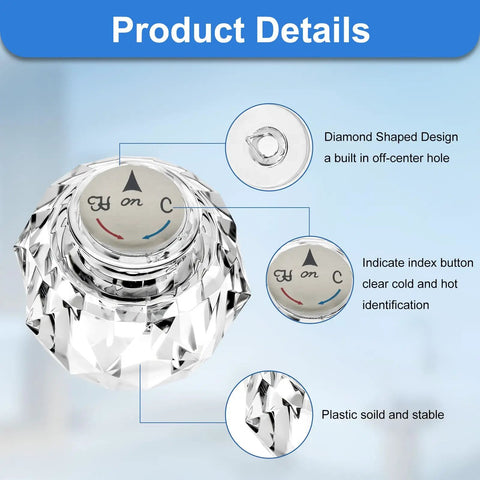 Two Piece RP2389 Faucet Knob Replacement For Single Knob Bathroom Sink Faucets Clear Acrylic Handle Repair Kit details