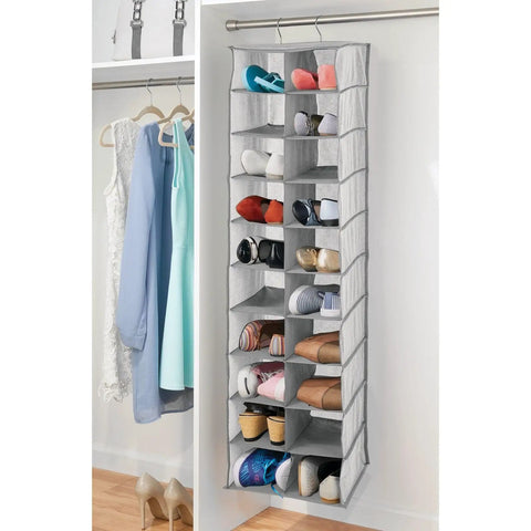 Soft Fabric Closet Organizer With 20 Shelf Over Rod Vertical Storage For Shoes Handbags Clutches And Accessories Space Saver