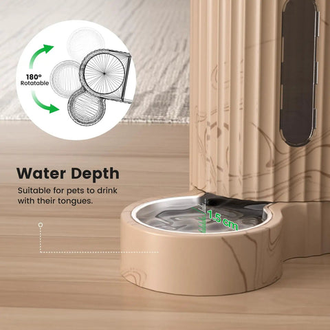 Pawsome Gravity 2 In 1 Automatic Pet Feeder And Water Dispenser 0.8 Gallon, stainless steel bowl with water depth indicator.