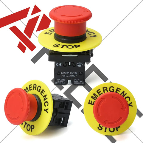 22mm Red Mushroom Emergency Stop Button Switch With 2NC Contacts, Latching Push Lock, 600V 10A, Built Tough Safety Button For Machinery, 40mm Button Diameter, 4mm Panel Mount, Durable Plastic Construction LA139AES544