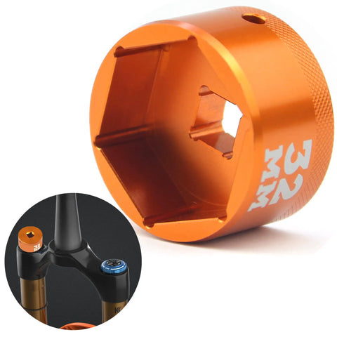 Orange 32mm 3/8 Drive Fork Topcap Socket For Fox 36 38 40 Series Mountain Bike Forks, Flat No Slip Design, 6 Point Socket