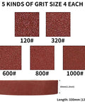 Heavy Duty Mixed Grit Sanding Belts For Mini Belt Grinders 1.2 X 13 Aluminum Oxide Strips 120 To 1000 Assorted Pack in five grits.