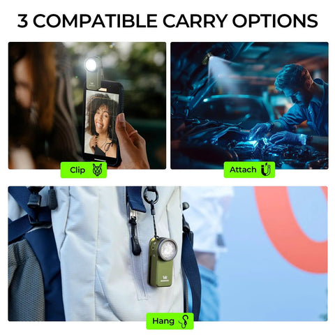 HD03 EDC Rechargeable Clip On Flashlight With 680 Lumens 8 Modes Including Moon Turbo SOS Beacon High CRI 90 shown clipped on backpack