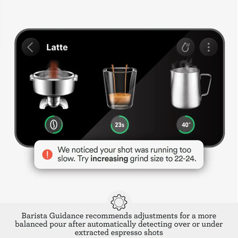 Oracle Jet Espresso Machine With Precise Temperature Right Bean Dosing And Microfoam For Latte Art Four Keys Formula display screen