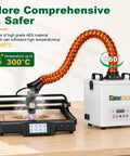 FC-100A Fume Extractor with Remote Control and 3 Stage Filtration System connected to machine on wooden table