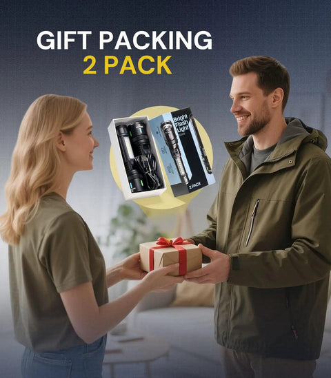 Rechargeable LED Flashlight 20000 Lumens High Power Dual Light Source 2 Pack USB C Fast Charge gift package exchange.
