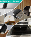 25 Inch Silicone Gap Filler For Stove And Counter High Heat Resistant Kitchen Gap Cover Matte Black Dishwasher Safe Easy Clean No Mess Between Stove And Counter shown in use between stove and counter.