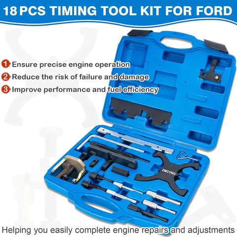Pro Grade Engine Timing Tool Kit Dial In Timing For 1.5 And 1.6 Engines with blue case, tools for Ford and Mazda models